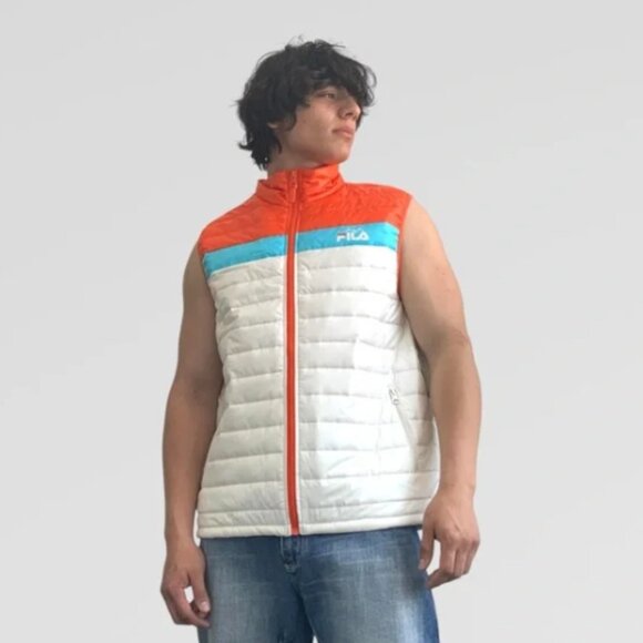 Men’s Fila OrangeTurquoiseWhite Puffer Quilty Vest NWT